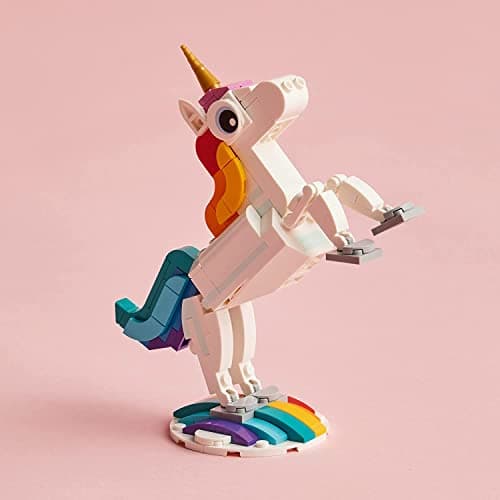 LEGO Creator 3 in 1 Magical Unicorn Toy, Transforms to Seahorse to Peacock, Rainbow Animal Figures, Unicorn Gift for Grandchildren, Girls and Boys, Buildable Toys, 31140 B0BLJ4SVWV