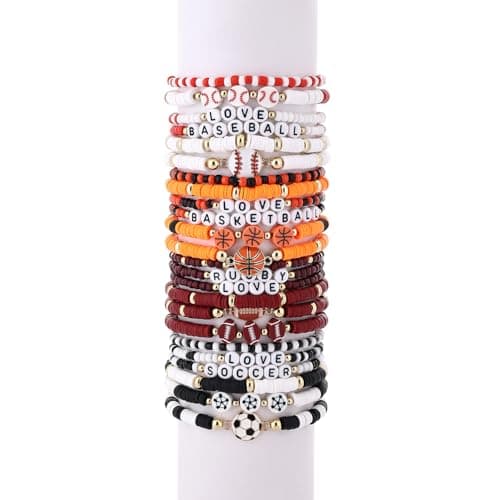 Taouzi 24 Pcs Surfer Heishi Bracelets for Women Bulk Handmade Stackable Stretch Friendship Bracelets Halloween Thanksgiving Christmas Valentines Day Jewelry Gifts for Women Men