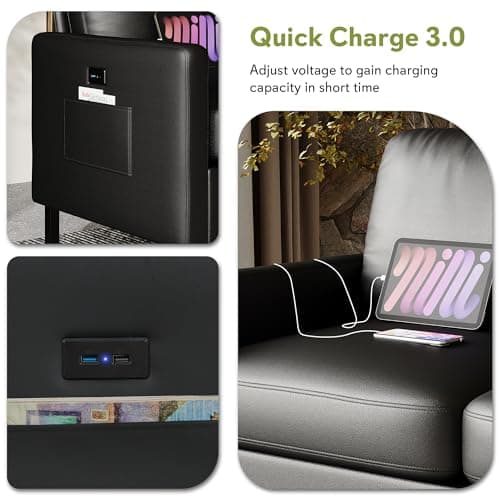 STHOUYN 72" W Faux Leather Black Sofa 3 Seat Couch, Modern Comfy Couch with 2 USB, Small Couches for Living Room Apartment Bedroom Small Spaces, Office(Black (Sofa))