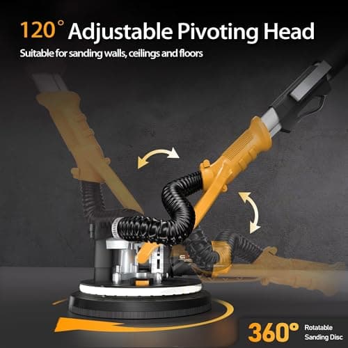 GEVEELIFE Drywall Sander, 880W 7.33A Electric Drywall Sander with Vacuum Dust Collector, 5 Variable Speed 1000-2100RPM, LED Light, Foldable & Extendable Handle, 12 Sanding Discs (Dark Orange)