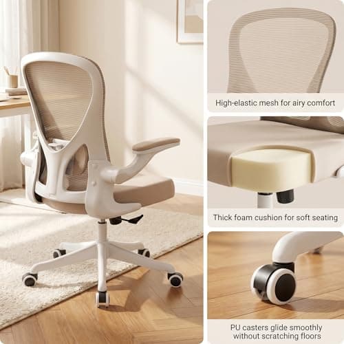 Ergonomic Office Chair with Adjustable Lumbar Support & Flip-Up Armrests - High Back Computer Desk Chair with Thickened Seat Cushion, Rolling Wheels for Home/Office Study Work