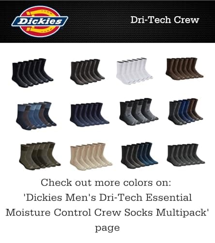 Dickies Men's Dri-Tech Original Moisture Control Crew Socks, Available in M-XXL (6, 12, 18 Pairs)