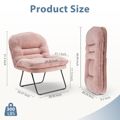 DUMOS Comfy Saucer Chair,PU Leather Foldable Chairs for Bedroom, Living Room, Dorm & Gaming, Small Foldable Fashion Floor Chair with Back Support for Small Spaces Adults, Dark Pink