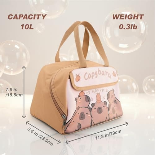 LUUTUUORA Capybara Lunch Bag Women, Insulated Lunch Box for Women, Reusable 10L LunchBox Multi-Pockets Cute Lunch Tote for Work Picnic Travel or Gifts-Capybara