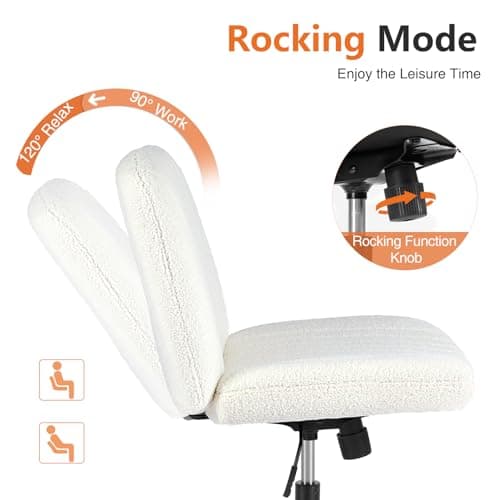 Sweetcrispy Criss Cross Chair Legged, Furry Armless Office Swivel Desk Chairs No Wheels, Vanity Height Adjustable Wide Seat Comfy Cute Computer Task Chair for Home Bedroom, Teddy Beige