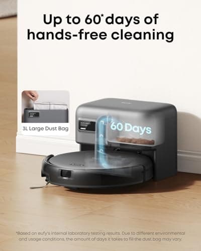 eufy C10 Robot Vacuum Self Emptying, 8 Weeks Hands Free, Advanced Smart Mapping with LiDAR Navigation, 2.85-Inch Slim Design, Powerful Suction, Edge Expansion Brush for Pet Hair, Carpet Detection