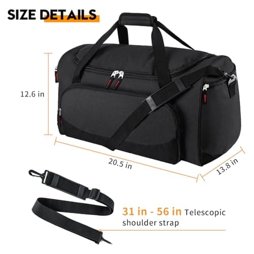 uarition Gym Bag for Men - 55L Black Durable Large Duffle Bag for Travel, Workout, Fitness & Sport
