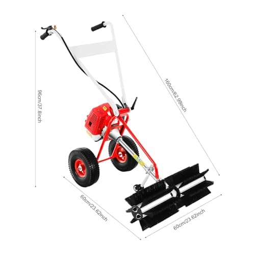 43CC 2 Stroke Gasoline Powered Broom Sweeper, 1.25kw/1.7hp Driveway Lawn Grass Sweeper Snow Cleaning Grit, 8500rpm Hand Push Walking Snow Sweeper for Garden Lawn Yard Sidewalk Turf Grass Cleaning