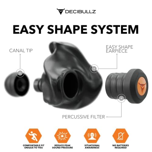 Decibullz Percussive Moldable Earplugs for Hunting & Shooting, Gun Range Hearing Protection for Shooters, Reusable Ear Plugs for Shooting Range