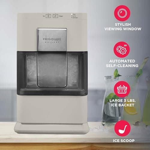 Frigidaire Nugget Ice Maker, Countertop Ice Machine with Transparent Window, Sonic Ice Maker with 44 lbs. Capacity, Auto Self Cleaning Ice Maker Machine, 2.0 Gen, Cream - 16.75D x 11.75W x 20.25H