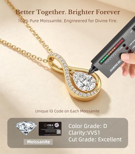 S925 Sterling Silver 18k Gold Plated Infinity Jewelry Gifts for Women Wife Her Girlfriend with Card in Light-Up Gift Box 2CT Moissanite Necklace Anniversary Birthday Gifts for Women Wife Her B0GTY9JBFT