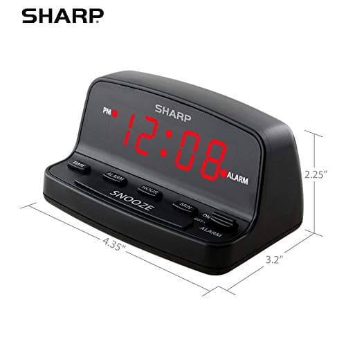 Sharp Digital Alarm Clock with Keyboard Style Controls, Battery Back-up, Easy to Use with Simple Operation, Black Case with Red LED Display
