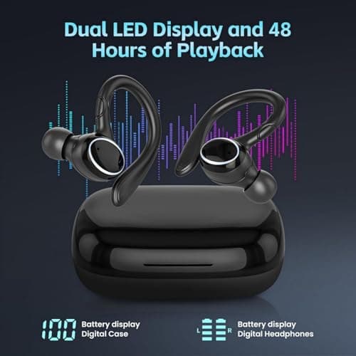 Beniduck Wireless Earbuds Bluetooth 5.3 Headphones Stereo Ear Buds, ENC Noise Cancelling Mic,IPX7 Waterproof Earphones with Hook for Android iOS Smart Phone Laptop Computer Sports - Black