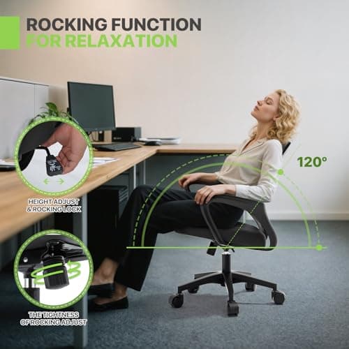 Magshion Ergonomic Office Desk Chair, Mid-Back Mesh Computer Chair, Swivel Chair with Breathable Backrest & Lumbar Support, Adjustable Height for Gaming, Work, Study, 300 Lbs Capacity, Black