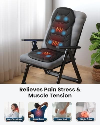COMFIER Back Massager with Heat, Vibration Massage Seat Cushion with 8 Massage Nodes & 5 Modes, Adjustable Chair Massager Pad for Home Office, Heated Chair Pad, Father‘s Day Gift for Dad