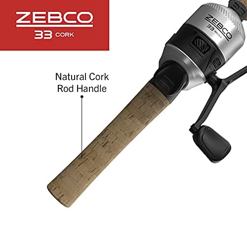 Zebco 33 Cork Reel and Fishing Rod Combo, Graphite Rod with Cork Handle, QuickSet Anti-Reverse Fishing Reel with Bite Alert, Black