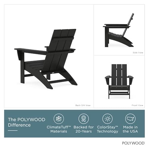 Polywood Modern Adirondack Chair – All-Weather Outdoor Lawn Adirondack Chairs – HDPE, Fade-Resistant & Durable Outdoor Furniture – For Patio, Deck & Fire Pit Chairs – Black
