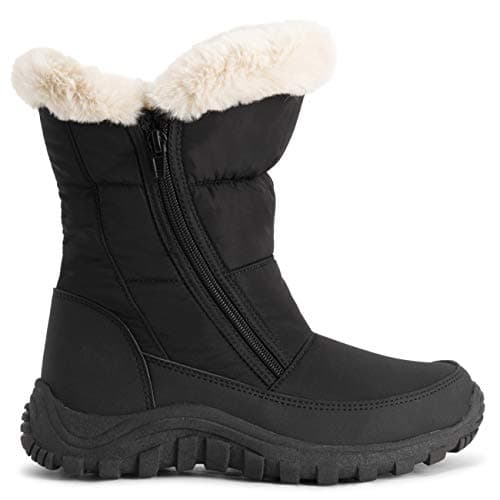 POLAR Womens Memory Foam Twin Zip Opening Pull On Nylon Waterproof Thick Faux Fur Lined Winter Rain Snow Boots