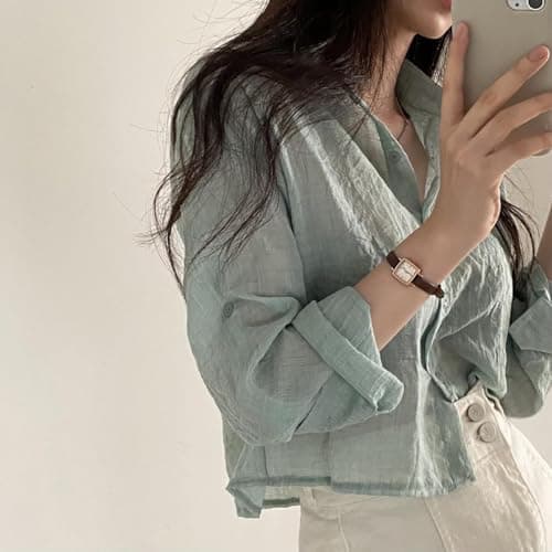 LREUIP Chic Korean Style Academy Style, Casual Perspective Sexy, Versatile Long Sleeved Shirt, Loose top, Elegant Goddess