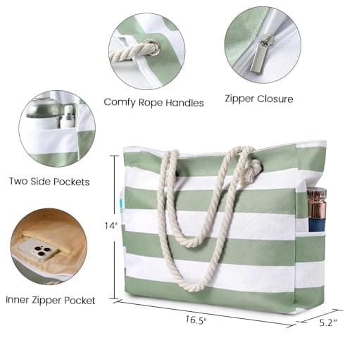 Clothirily Beach Bag for Women - Large Beach Tote Bag, Waterproof Sandproof Beach Bag with Zipper, Large Swim Pool Beach Tote