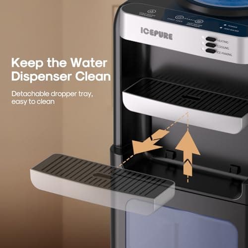 ICEPURE 3-in-1 Water Dispenser with Built-in Ice Maker, Water Cooler Dispenser for 5 Gallon Bottle Top Loading, Hot and Cold Water Dispenser with Child Lock for Home and Office, 33lbs/24H