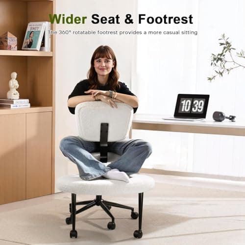 Waleaf Ergonomic Cross Legged Office Chair with Wheels, ADHD Chair for Adults, Meditation Chair, Yoga Office Chair, Kneeling Chairs with Comfortable Back Support, Height Adjustable, Teddy Fabric