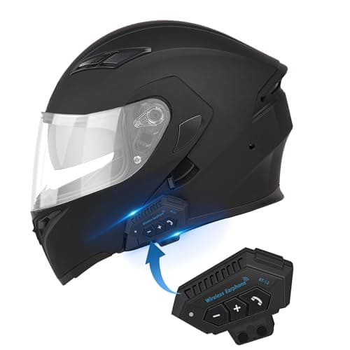 Bluetooth Motorcycle Helmet,Modular Motorcycle Helmet with Bluetooth,DOT Approved Dual Visor Full Face Flip up Bluetooth Integrated Motorcycle Helmets for Adults Men Women