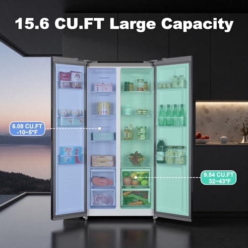 Iceblue 15.6 Cu.Ft. Side-by-side Refrigerators, 33" Full Size Refrigerator, Zoning Temperature Control Beverage Refrigerator with Freezer, Frost Free Beverage Fridge - Black Stainless Steel
