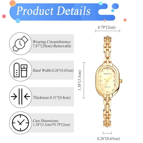 JewelryWe Square Small Ladies Watch: Quartz Analog Women Detachable Stainless Steel Band Tank Diamond Markers Vintage Bracelet Wristwatch