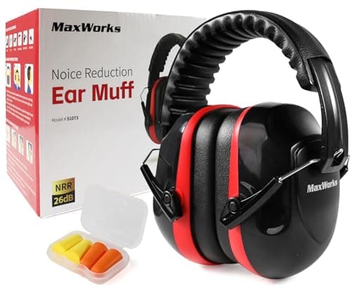 MaxWorks Noise Reduction Ear Muffs – NRR 26dB ANSI-Certified Hearing Protection, Adjustable & Foldable Design for Shooting, Mowing, Construction, and More
