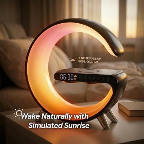 Smart LED Table Lamp for Bedroom with Wireless Charging Bluetooth Speaker, App Controlled Night Light for Kids, Christmas Birthday Gifts for Teens Adults Desk Office Bedroom Decor (Black B0GTYVCXBM