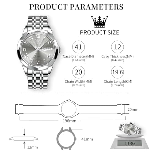 OLEVS Mens Silver Watches Luxury Waterproof Silver Watch for Men Analog Quartz Stainless Steel Men's Dress Watches Classic Casual Wrist Watch Large Face with Date Relojes para Hombres
