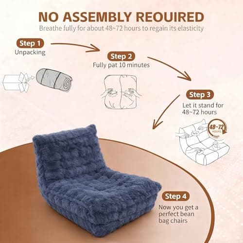 Bean Bag Chairs with Filler Faux Fur Fireside Beanbags Lazy Sofa for Memory Foam BeanBag Chair Bean Bag Sofa for Bedroom, Living Room, Office and Home (Dark Grey)
