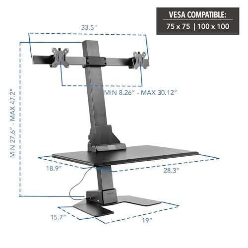 Mount-It! Double Monitor Electric Standing Desk Converter - 2 Screens Stand Up Desk Riser - Height Adjustable Desktop & 2 Mounts for Screens up to 32", Sit-Stand Convertor for Home, Office, School