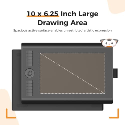 GAOMON M10K Drawing Tablet, 10x6 inch Large Graphics Tablet with Touch Ring, 8192 Levels Battery-Free Stylus, 10 Hot Keys, Art Tablet for Design, Writing, Editing, Work with Mac, Windows, Android