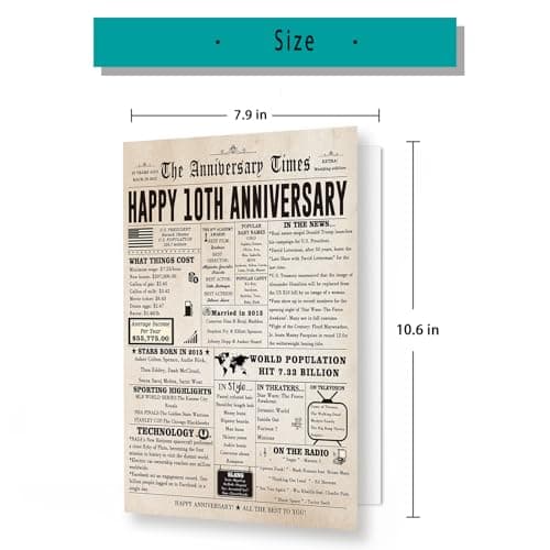 Big 10th Anniversary Card for Him Her, Retro 10 Year Anniversary Card Gift for Couple, Sweet 10 Wedding Anniversary Cards for Wife Husband, Best Decennial Gifts Idea for Parents