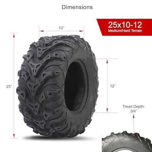 Tusk Mud Force ATV Tire Set – 25x8-12 Front & 25x10-12 Rear – Durable Off-Road Quad Tires Set of 4