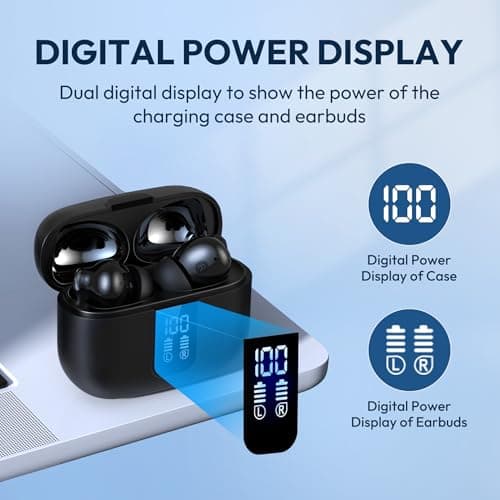 BAFONE Earbuds Wireless Bluetooth Ear Buds 60H Playback LED Power Display Headphone Wireless Bluetooth IPX5 Waterproof in-Ear Earbuds with Mic for Smart Phone Laptop Computer Sports (Black)