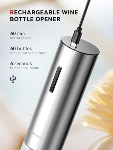 Rechargeable Electric Wine Gift Set - Aerator, Vacuum Stoppers, Foil Cutter and Bottle Opener for Home Bar and Outdoor Parties