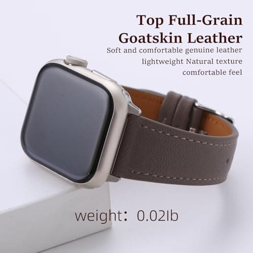 Thin Soft Goatskin Women Leather Bands Compatible With Apple Watch Band 49mm 46mm 45mm 44mm 42mm 41mm 40mm 38mm, Premium Lightweight Slim Leather Straps for iWatch Ultra SE 11 10 9 8 7 6 5 4 3 2 1