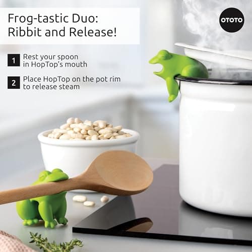 OTOTO New HopTop Frog Spoon Holder for Stove Top - Spoon Rest for Stove Top and Steam Releaser, Cute Kitchen Accessories, Cooking, Cool Gadgets, Fun Kitchen Gifts, White Elephant Gifts