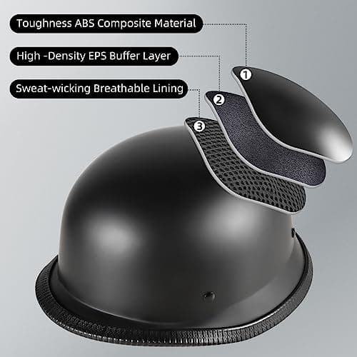 Motorcycle Half Helmets with Face Shield, German Style Motorcycle Helmet for Adult Men Women, DOT Approved Retro Half Shell Helmet for Moped Cruiser Scooter