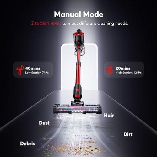 Comvtu Cordless Vacuum Cleaner for Home, 80,000PRM Powerful 4 in 1 Lightweight Stick Vacuum with 2 Adjustable Suctions, Max 40 Mins Runtime, 2600mAh Rechargeable Vacuum Cleaners (Red Hibiscus)