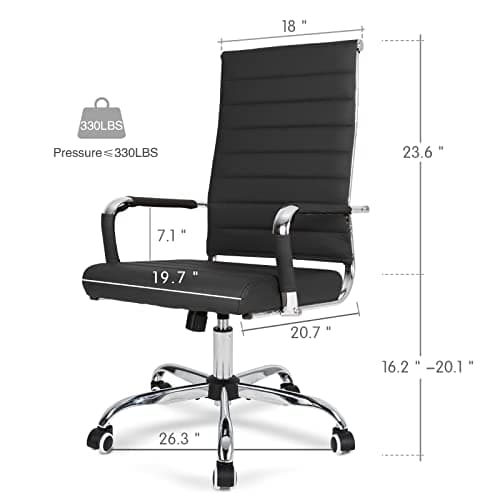 Home Office Chair Ribbed, Modern Leather Conference Room Chairs, Ergonomic Office Desk Chair, High Back Executive Computer Chair, Adjustable Swivel Chair with Arms (Black)