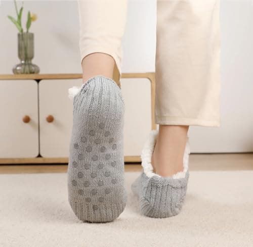 Unisex Fluffy Fuzzy Warm Slipper Socks for Men Women, Thick Fleece Lined Non-Slip Socks Indoor Floor B0DCS3T47Z