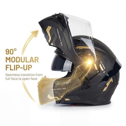 Modular Flip-Up Motorcycle Helmet | DOT Approved Full Face Dual Visor Street Bike Helmet with Tinted Visor & Ski Mask for Men & Women | Matte Black