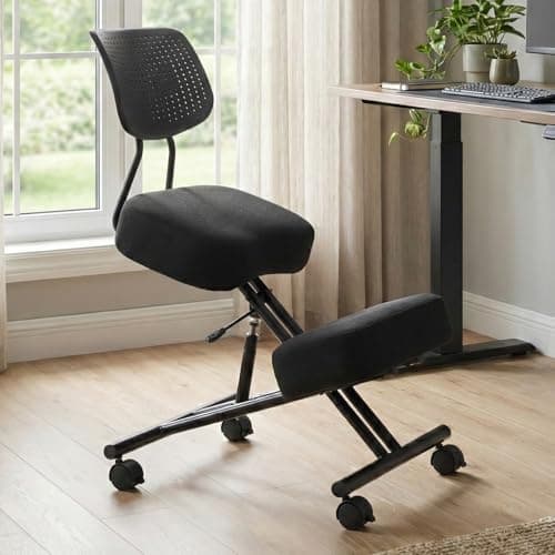 Kneeling Chairs with Backrest Linen Ergonomic Home Office Chair Adjustable Height Seat Rolling Wheels Comfort Thick Cushion Work Stool Improve Posture Chair
