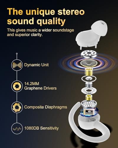 Wireless Earbuds, Bluetooth 5.4 Headphones Sport, Over Ear Buds With ENC Noise Cancelling Mic, 48H, Wireless Earphone With Earhooks, Stereo Deep Bass, IP7 Waterproof ear bud for Workout Running, White