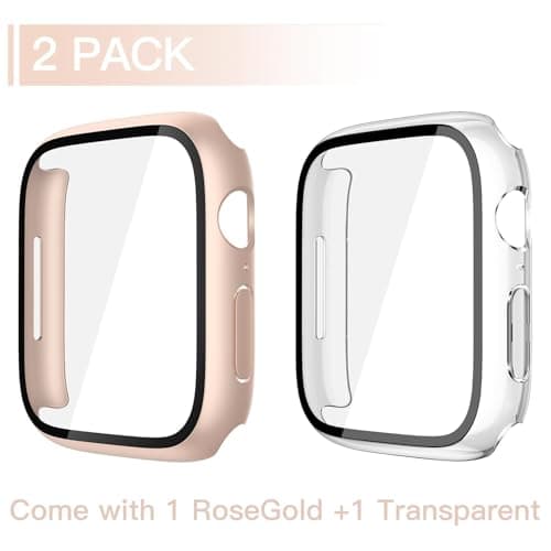 Misxi 2 Pack Tempered Glass Case Compatible for Apple Watch Series 11 (2025) Series 10 42mm, Hard PC Screen Protector Overall Protection Scratch-Resistant Cover for iWatch, 1 Rose Gold + 1 Transparent