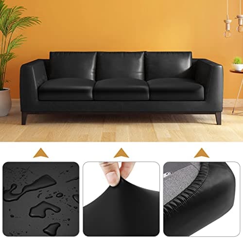 YISUN PU Leather Couch Cushion Cover, Waterproof Stretch Sofa Cushion Slipcovers, Faux Leather RV Chair Seat Covers, Loveseat Cushion Cover Replacement Chair/Furniture Protector, 2Pcs(Black)